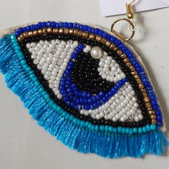 BEAUTIFUL EVIL EYE Dangle Earrings PAIR Hand Crafted Beaded All Seeing Eye - Picture 4 of 4